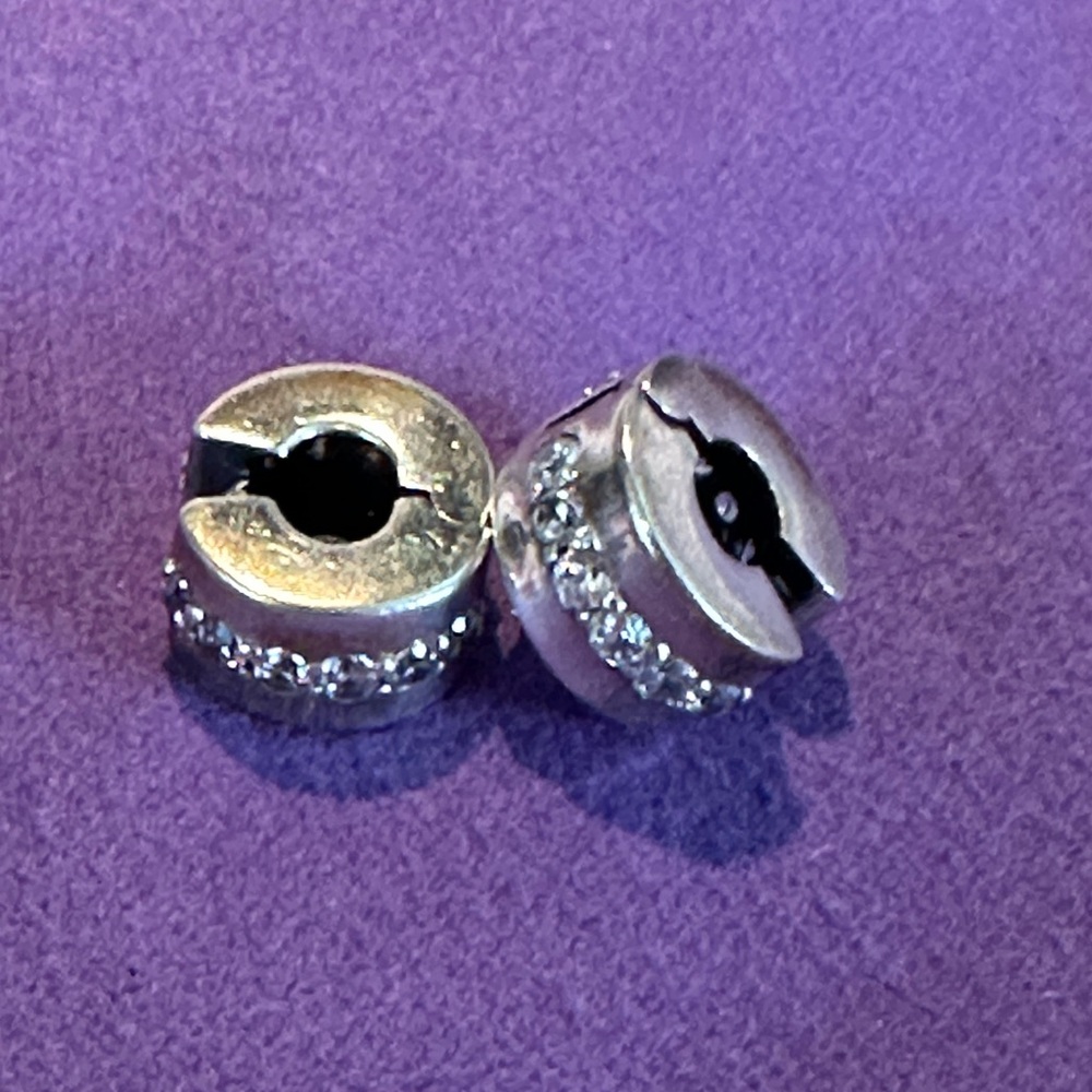Pandora Silver Crystal Rondelle Spacer Beads pair